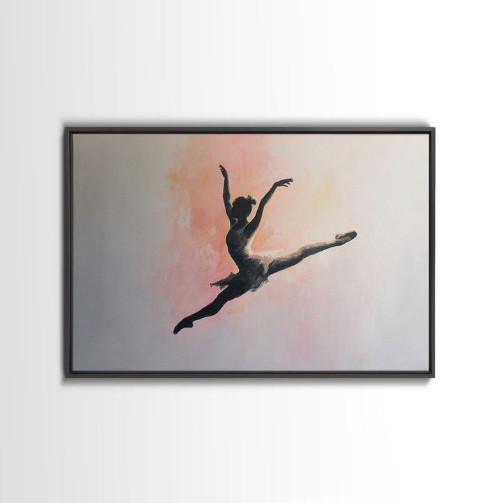Dancer Leap with Painterly Energy Framed Canvas Print, Fitness Studio Art, Modern Wall Decor, Gym Decor, Fine Art, Motion, FSA-3x2-39