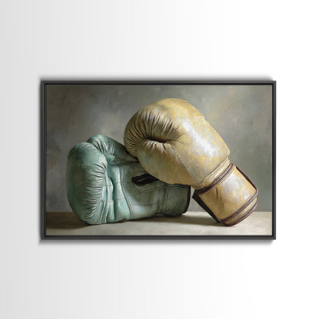 Boxing Gloves Still Life Framed Canvas Print, Fitness Studio Art, Contemporary Art, Gym Decor, Motion, Aesthetic Room Decor, FSA-3x2-9