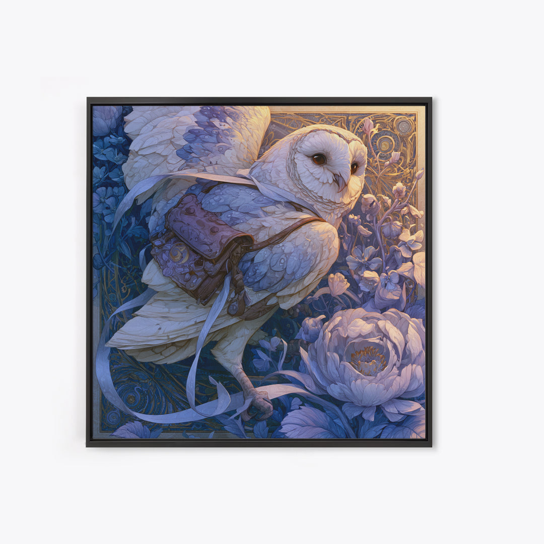 Owl Messenger Carrying a Tiny Ribbon Canvas Print, Fairy Tale Art, Gallery Decor, Living Room Decor, Fine Art, Storybook, FTA-1x1-17