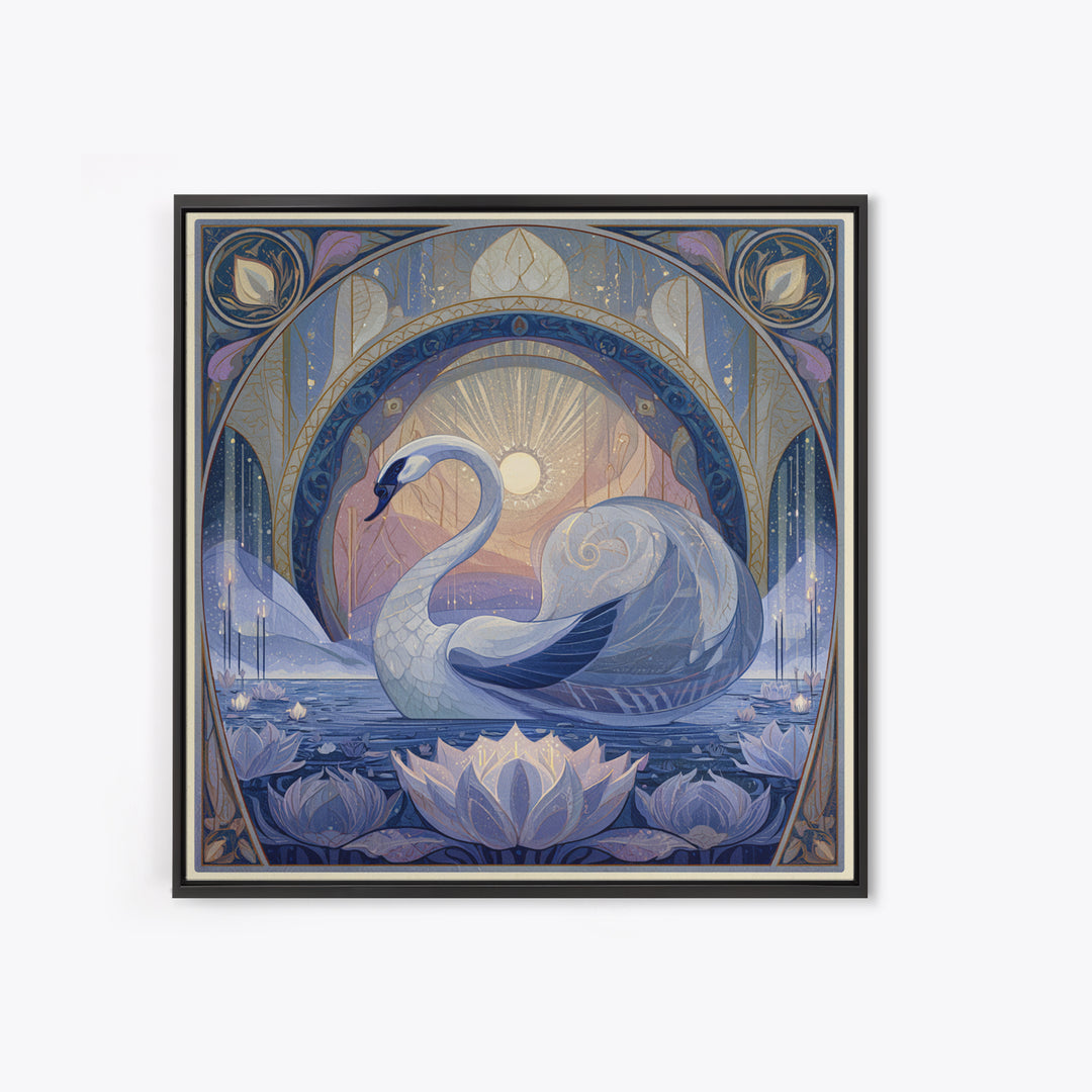 White Swan Transformation Scene Framed Canvas Print, Fairy Tale Art, Folk Art, Living Room Decor, Fine Art, Storybook, FTA-1x1-39