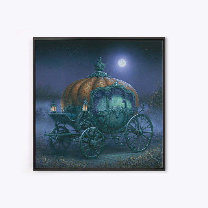 Pumpkin Carriage under Midnight Sky Framed Canvas Print, Fairy Tale Art, Room Decor, Living Room Decor, Fine Art, Storybook, FTA-1x1-40