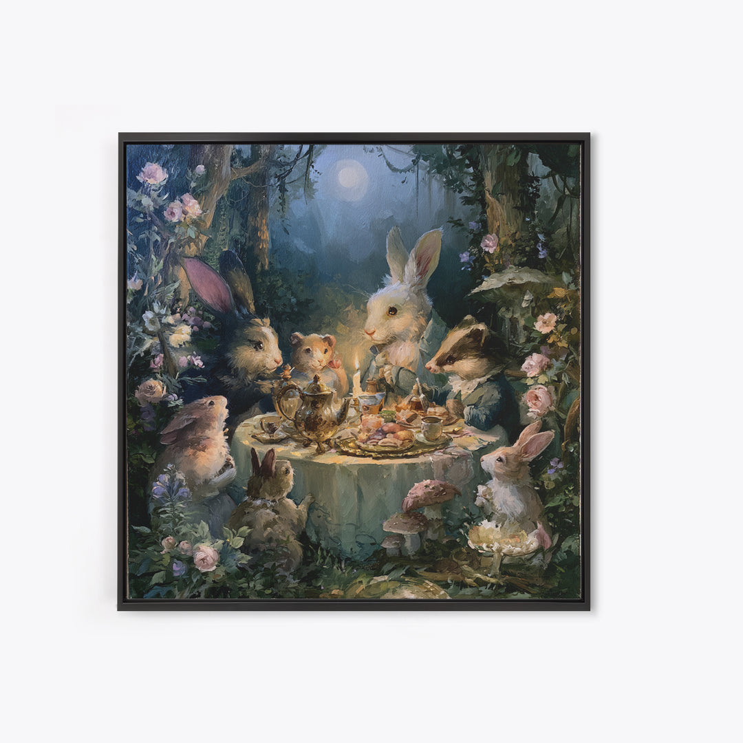 Woodland Tea Party Framed Canvas Print, Fairy Tale Art, Princess Wall Art, Living Room Decor, Oil Painting, Storybook, FTA-1x1-43