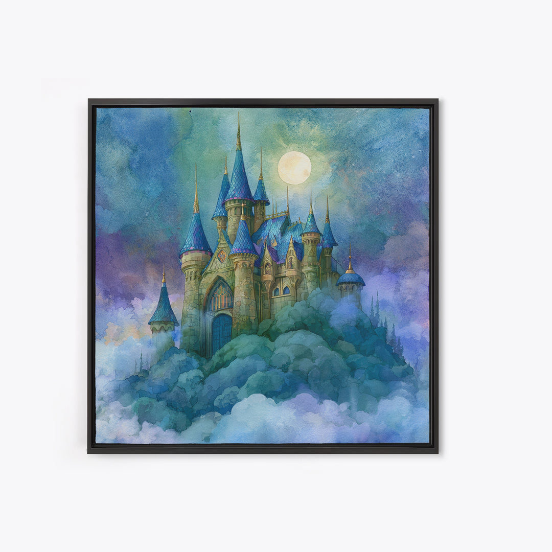 Storybook Castle on a Misty Hill Canvas Print, Fairy Tale Art, Fairy Art, Living Room Decor, Fine Art, Storybook, FTA-1x1-50