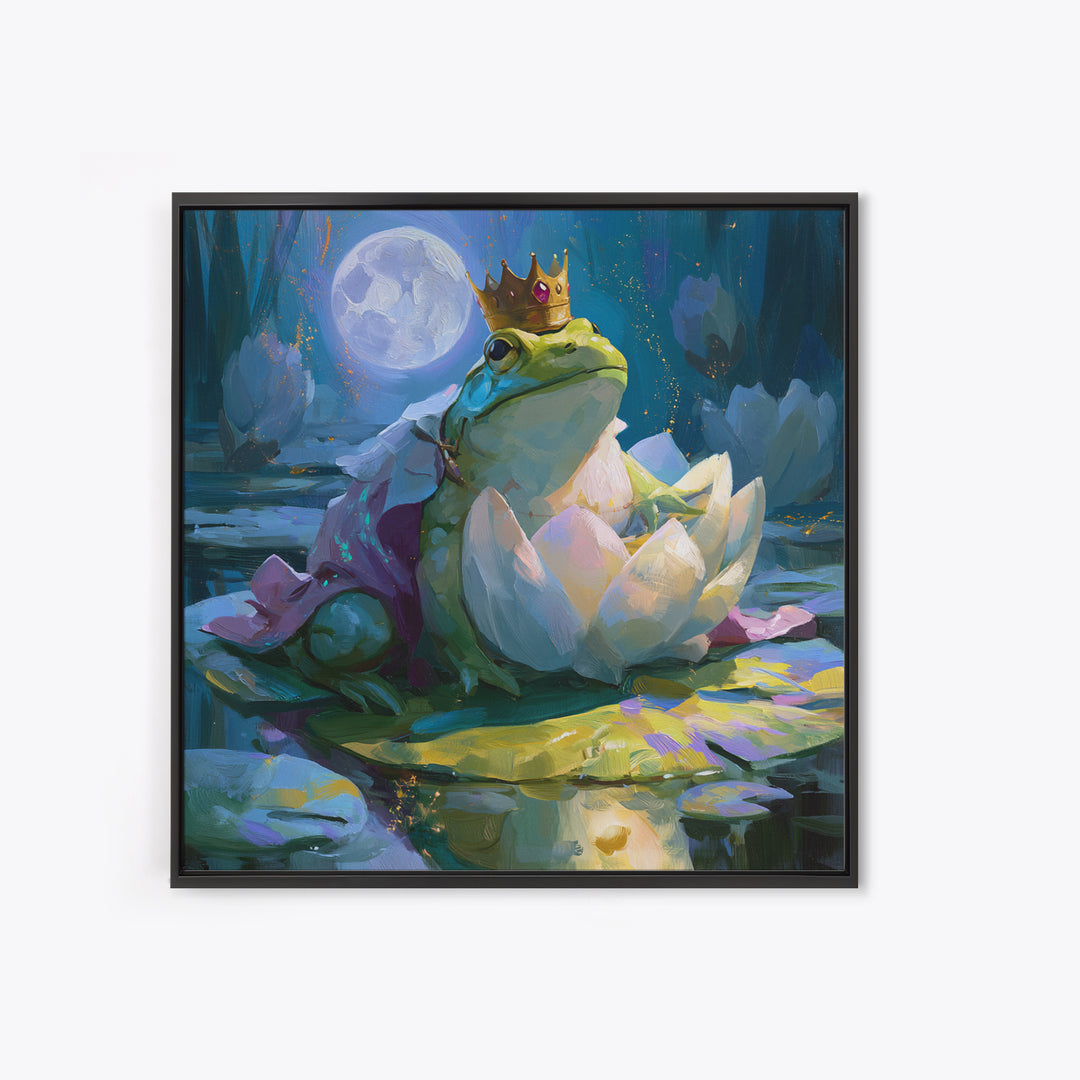 Frog Prince on a Lily Pad Canvas Print, Fairy Tale Art, Gallery Decor, Living Room Decor, Fine Art, Storybook, Wall Art, FTA-1x1-59