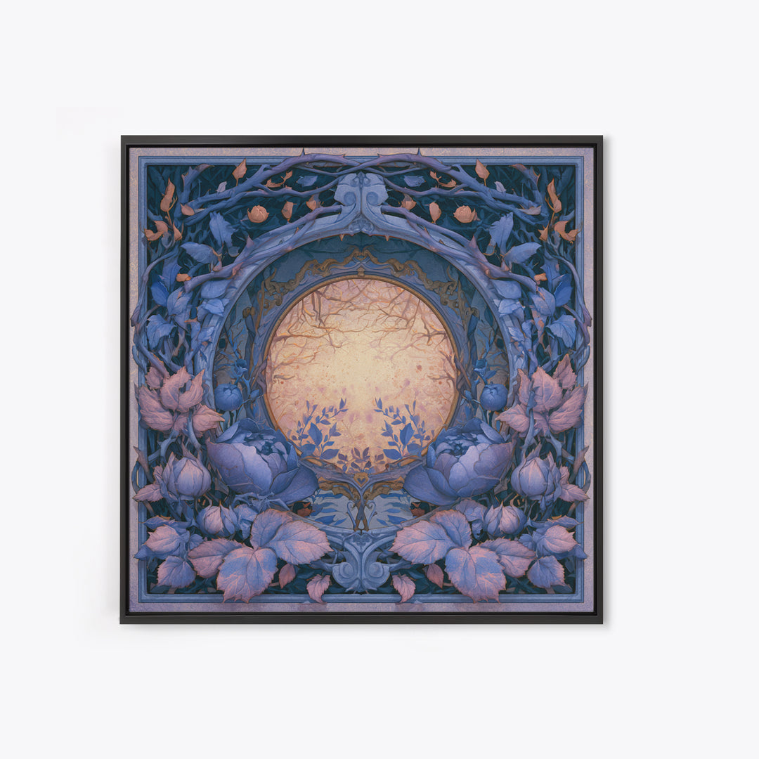 Magic Mirror Framed by Vines and Thorns Framed Canvas Print, Fairy Tale Art, Boho Decor, Living Room Decor, Oil Painting, FTA-1x1-61