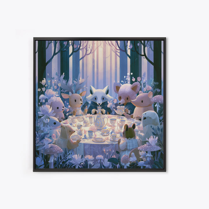 Woodland Tea Party Framed Canvas Print, Fairy Tale Art, Modern Decor, Living Room Decor, Fine Art, Storybook, Wall Decor, FTA-1x1-67