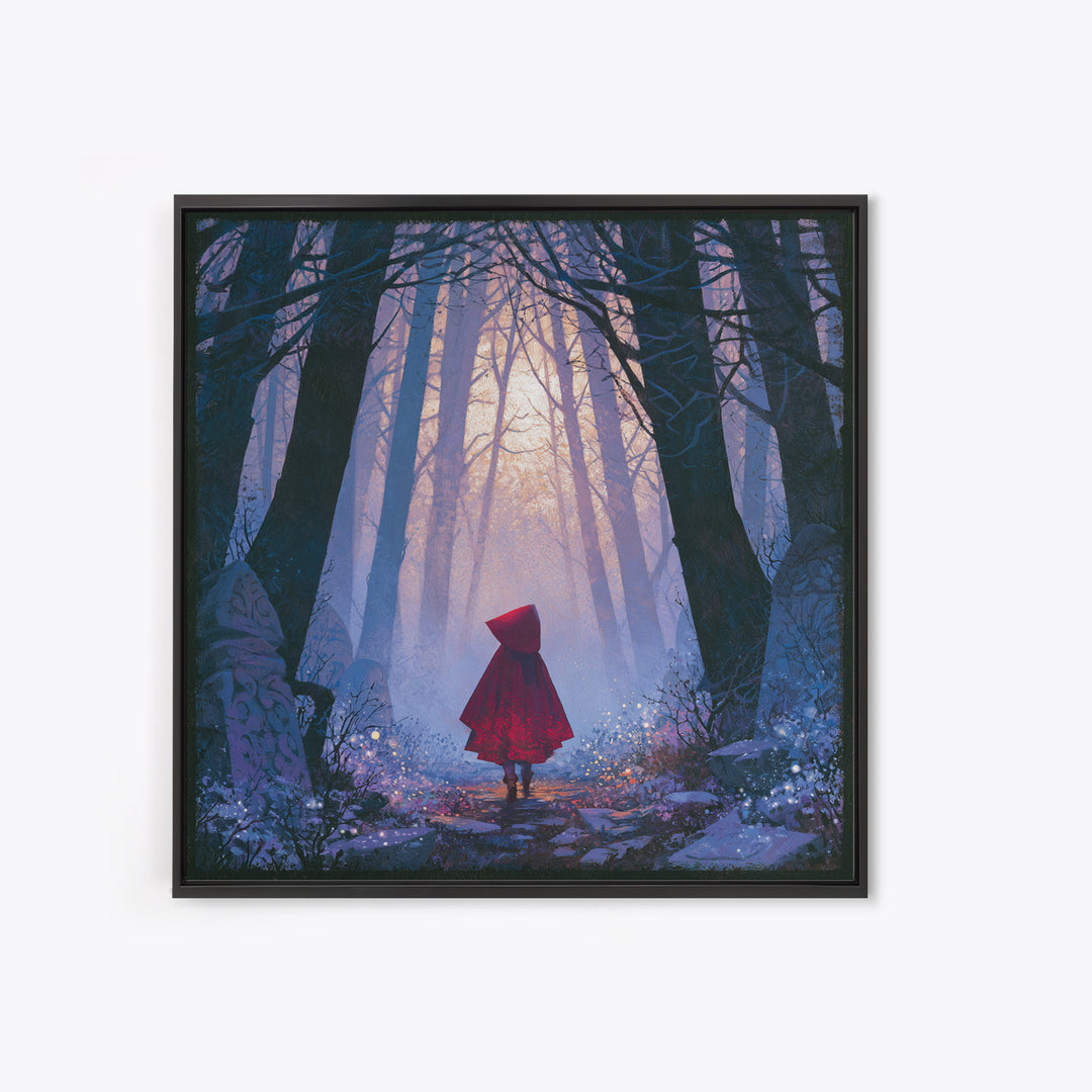 Red Cloak Figure Walking Through Dark Woods Canvas Print, Fairy Tale Art, Fine Art Print, Living Room Decor, Storybook, FTA-1x1-80