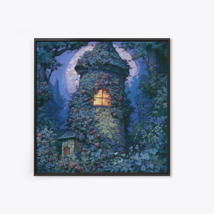 Rose Covered Tower Canvas Print, Fairy Tale Art, Neutral Decor, Living Room Decor, Fine Art, Storybook, Home Decor, Wall Decor, FTA-1x1-90