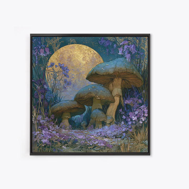 Fairy Ring of Mushrooms and Wildflowers Framed Canvas Print, Fairy Tale Art, Wall Art, Living Room Decor, Watercolor Art, FTA-1x1-93