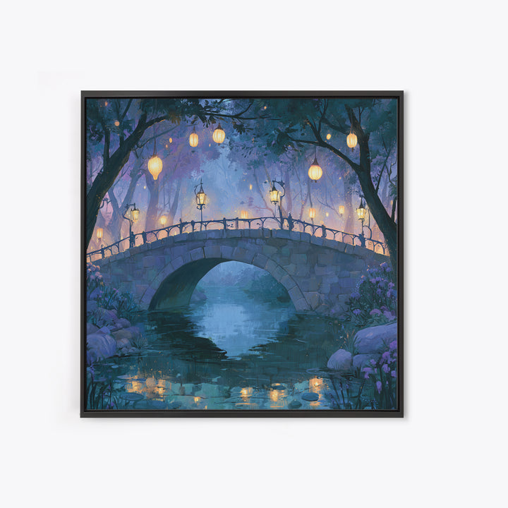 Lantern Lit Bridge Canvas Print, Fairy Tale Art, Fine Art Print, Living Room Decor, Fine Art, Storybook, Painting, Art Prints, FTA-1x1-95