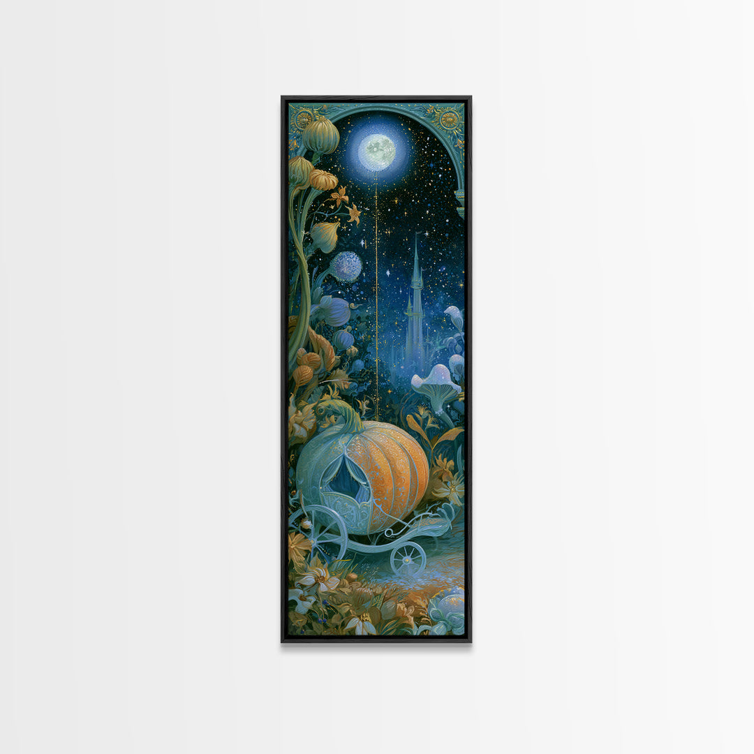 Pumpkin Carriage under Midnight Sky Canvas Print, Fairy Tale Art, Mixed Media Art, Living Room Decor, Fine Art, Storybook, FTA-1x3-100