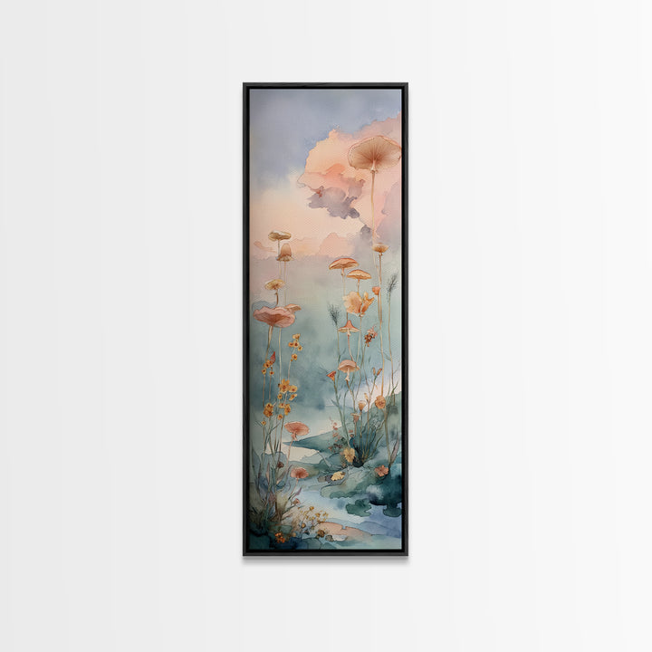 Sleeping Fox Beside a Magical Mushroom Ring Framed Canvas Print, Fairy Tale Art, Abstract Art, Living Room Decor, Storybook, FTA-1x3-15