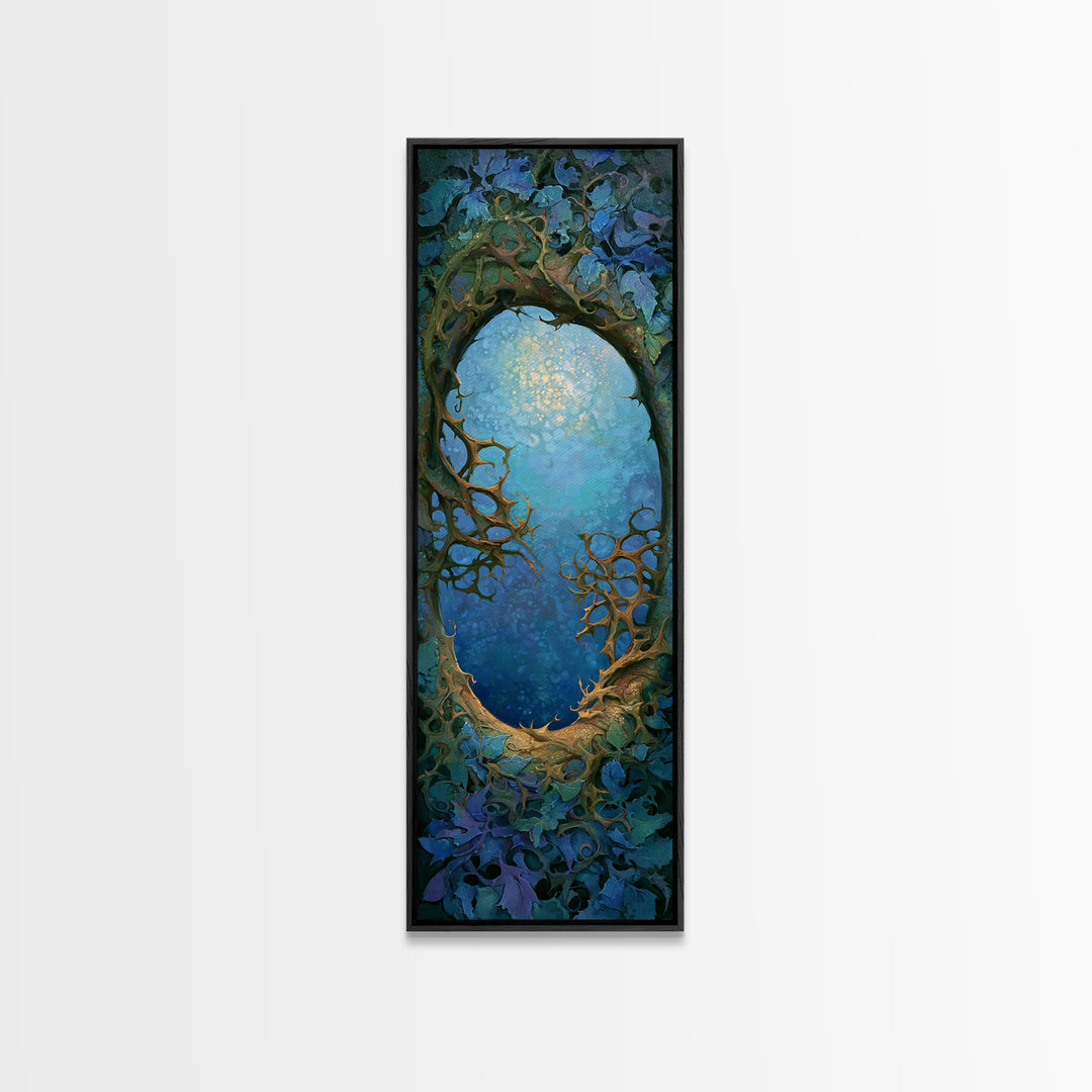 Magic Mirror Framed by Vines and Thorns Canvas Print, Fairy Tale Art, Art Nouveau, Living Room Decor, Fine Art, Storybook, FTA-1x3-25