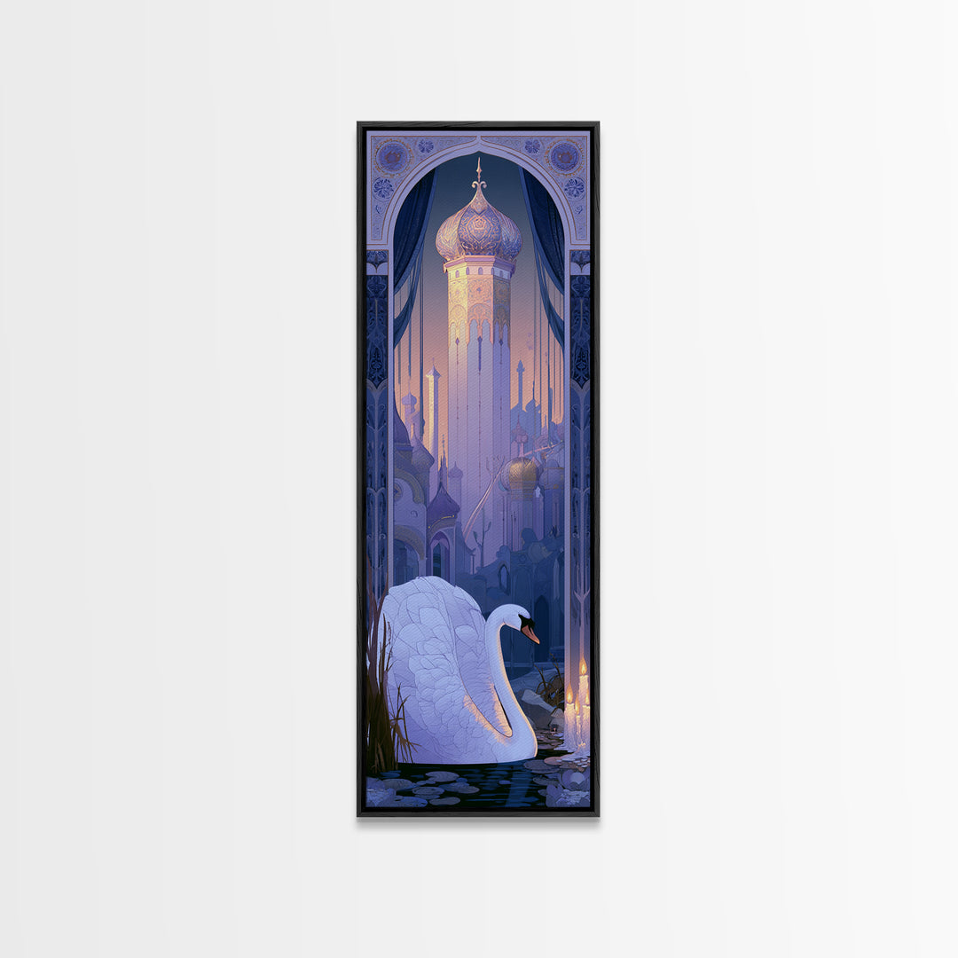 White Swan Transformation Scene Canvas Print, Fairy Tale Art, Boho Wall Art, Living Room Decor, Oil Painting, Storybook, FTA-1x3-27