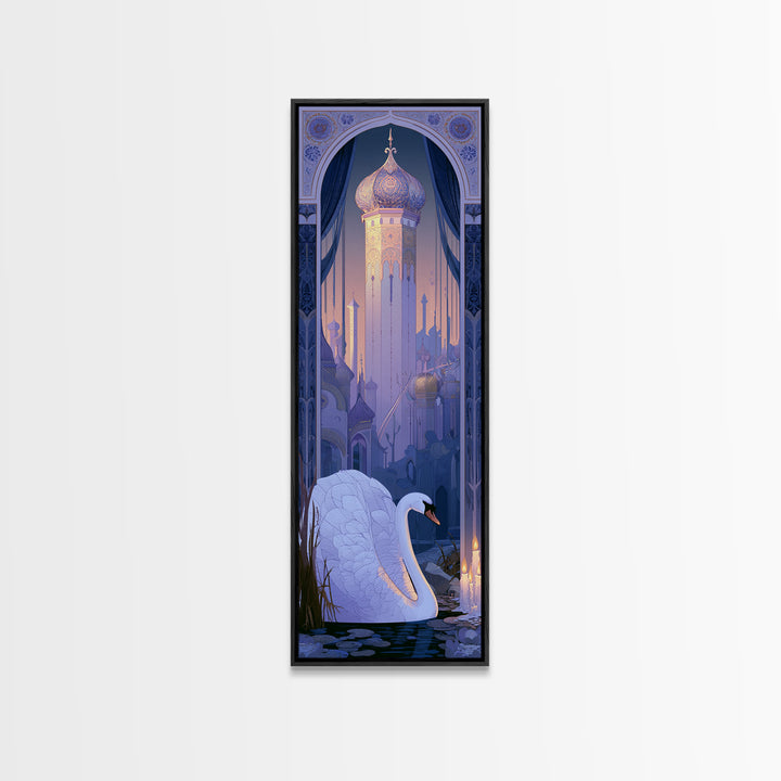 White Swan Transformation Scene Canvas Print, Fairy Tale Art, Boho Wall Art, Living Room Decor, Oil Painting, Storybook, FTA-1x3-27