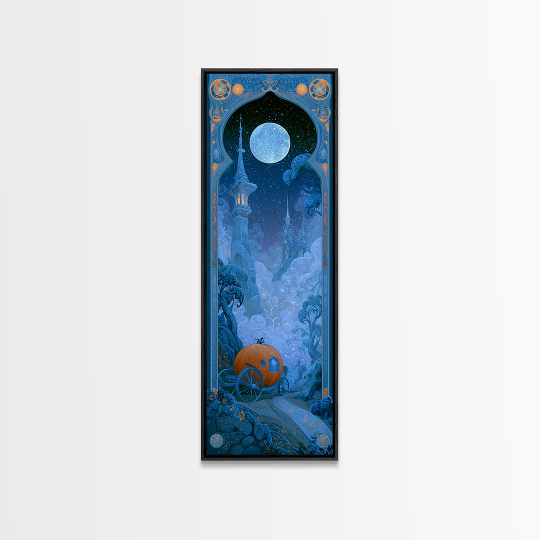 Pumpkin Carriage under Midnight Sky Canvas Print, Fairy Tale Art, Art Prints, Living Room Decor, Fine Art, Storybook, FTA-1x3-28