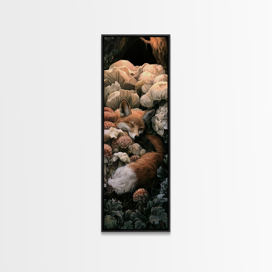 Sleeping Fox Beside a Magical Mushroom Ring Canvas Print, Fairy Tale Art, Nursery Art, Living Room Decor, Fine Art, Storybook, FTA-1x3-39