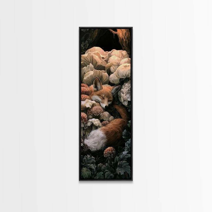 Sleeping Fox Beside a Magical Mushroom Ring Canvas Print, Fairy Tale Art, Nursery Art, Living Room Decor, Fine Art, Storybook, FTA-1x3-39