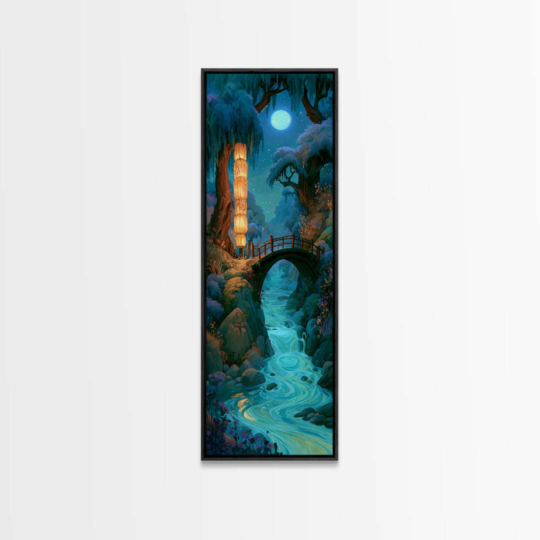 Lantern Lit Bridge Canvas Print, Fairy Tale Art, Dark Art, Living Room Decor, Fine Art, Storybook, Statement Artwork, FTA-1x3-59