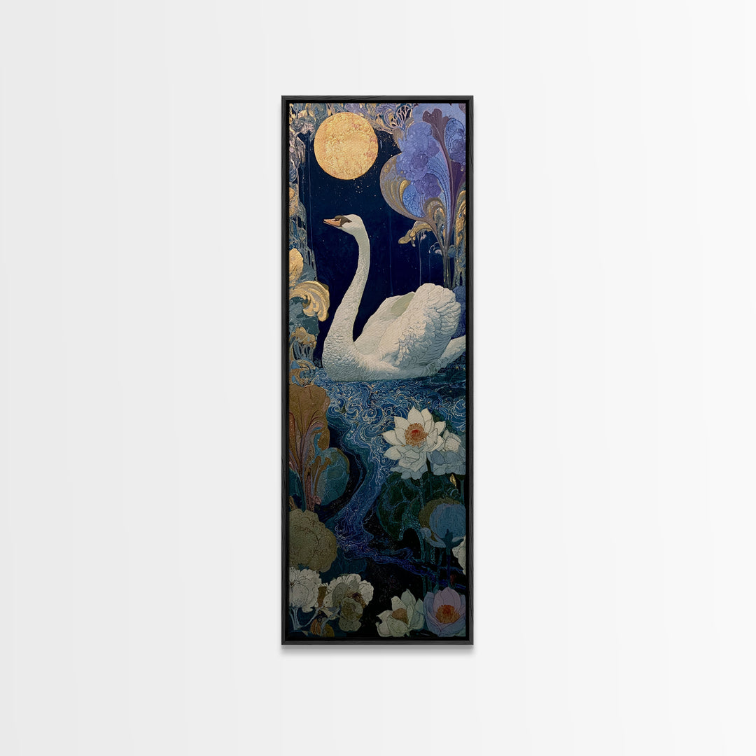 White Swan Transformation Scene Framed Canvas Print, Fairy Tale Art, Neutral Decor, Living Room Decor, Fine Art, Storybook, FTA-1x3-75