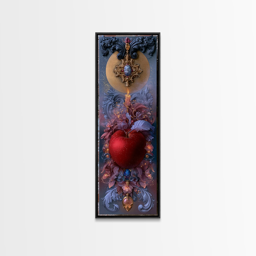 Enchanted Apple with Deep Red Shine Framed Canvas Print, Fairy Tale Art, Dark Art, Living Room Decor, Fine Art, Storybook, FTA-1x3-80