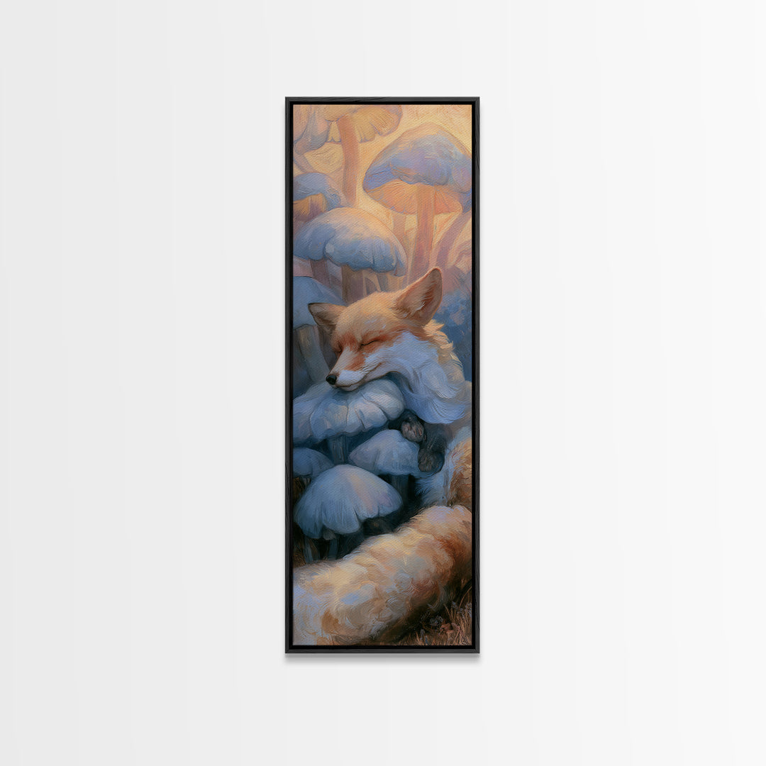 Sleeping Fox Beside a Magical Mushroom Ring Canvas Print, Fairy Tale Art, Statement Artwork, Living Room Decor, Storybook, FTA-1x3-87