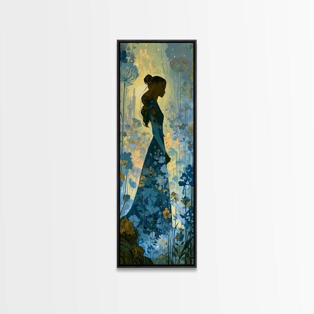 Princess Silhouette with Moonlit Garden Flowers Canvas Print, Fairy Tale Art, Kids Room Art, Living Room Decor, Storybook, FTA-1x3-88
