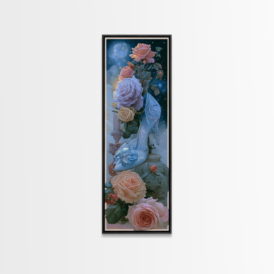Glass Slipper Still Life Canvas Print, Fairy Tale Art, Wall Art, Living Room Decor, Oil Painting, Storybook, Printable Art, FTA-1x3-90