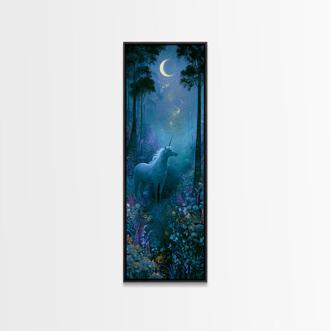 Unicorn in a Moonlit Meadow Canvas Print, Fairy Tale Art, Room Decor, Living Room Decor, Fine Art, Storybook, Original Art, FTA-1x3-94