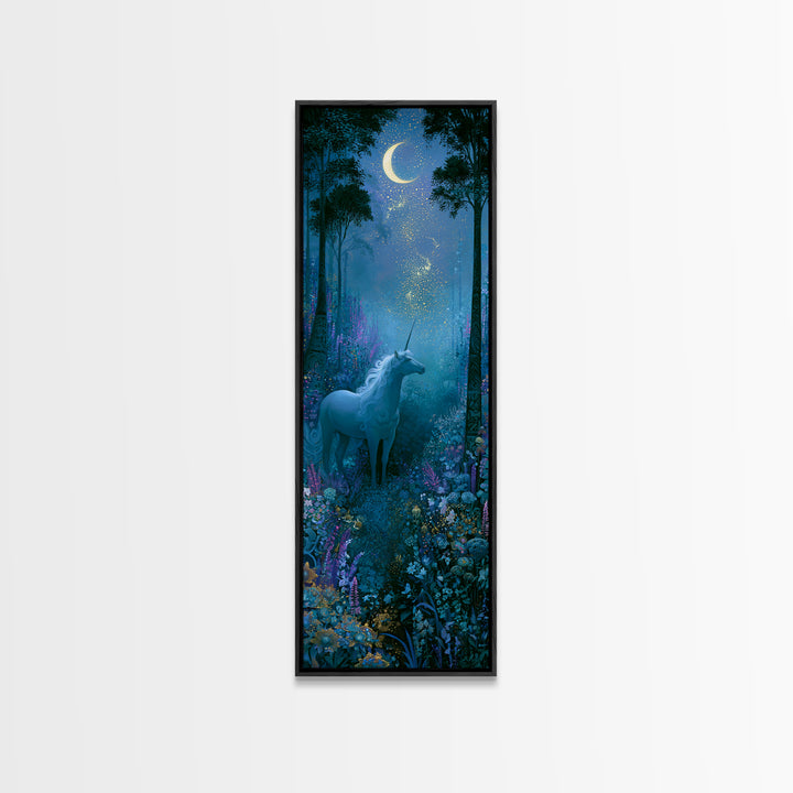 Unicorn in a Moonlit Meadow Canvas Print, Fairy Tale Art, Room Decor, Living Room Decor, Fine Art, Storybook, Original Art, FTA-1x3-94