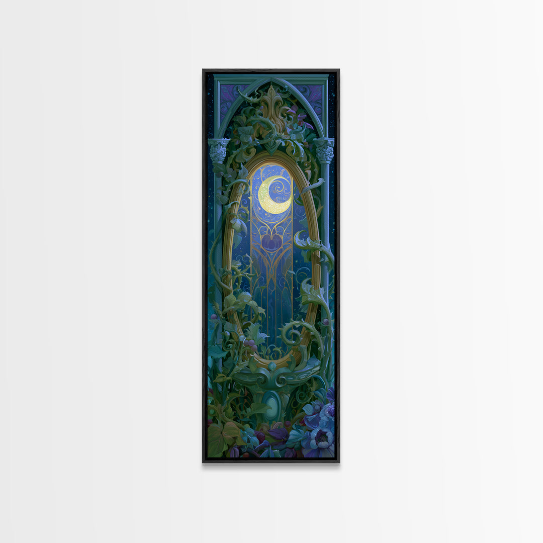 Magic Mirror Framed by Vines and Thorns Canvas Print, Fairy Tale Art, Boho Decor, Living Room Decor, Oil Painting, Storybook, FTA-1x3-97