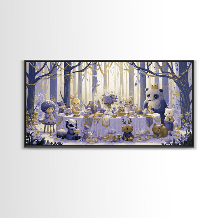 Woodland Tea Party Canvas Print, Fairy Tale Art, Art Deco, Living Room Decor, Oil Painting, Storybook, Whimsical Art, FTA-2x1-39