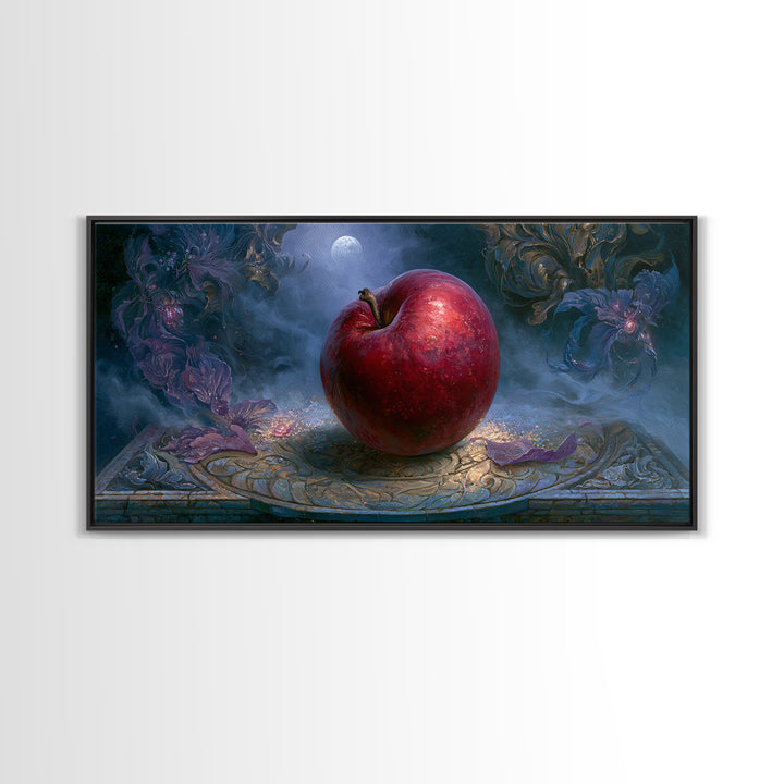 Enchanted Apple with Deep Red Shine Framed Canvas Print, Fairy Tale Art, Wall Decor, Living Room Decor, Fine Art, Storybook, FTA-2x1-40
