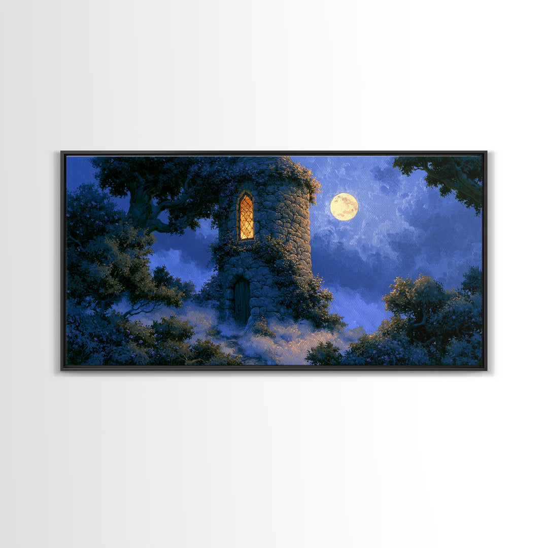 Rose Covered Tower Canvas Print, Fairy Tale Art, Wall Art, Living Room Decor, Oil Painting, Storybook, Printable Art, FTA-2x1-62