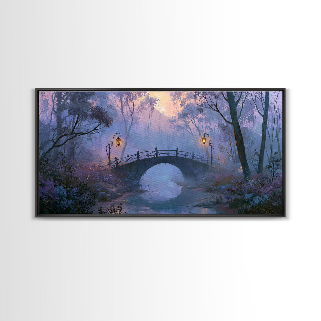 Lantern Lit Bridge Framed Canvas Print, Fairy Tale Art, Gallery Decor, Living Room Decor, Fine Art, Storybook, Wall Art, FTA-2x1-67
