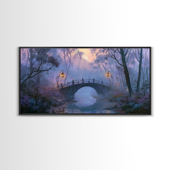 Lantern Lit Bridge Framed Canvas Print, Fairy Tale Art, Gallery Decor, Living Room Decor, Fine Art, Storybook, Wall Art, FTA-2x1-67