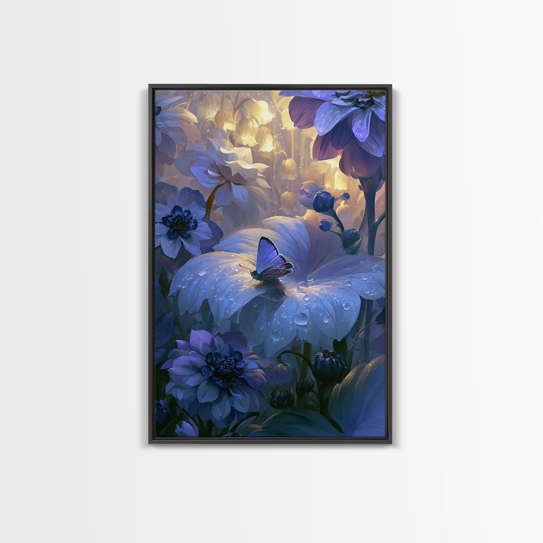 Tiny Fairy Resting on a Dew Covered Canvas Print, Fairy Tale Art, Minimalist Decor, Living Room Decor, Oil Painting, Storybook, FTA-2x3-15