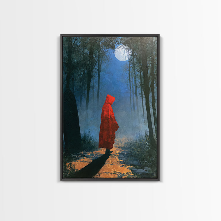 Red Cloak Figure Walking Through Dark Woods Canvas Print, Fairy Tale Art, Gallery Decor, Living Room Decor, Fine Art, Storybook, FTA-2x3-16