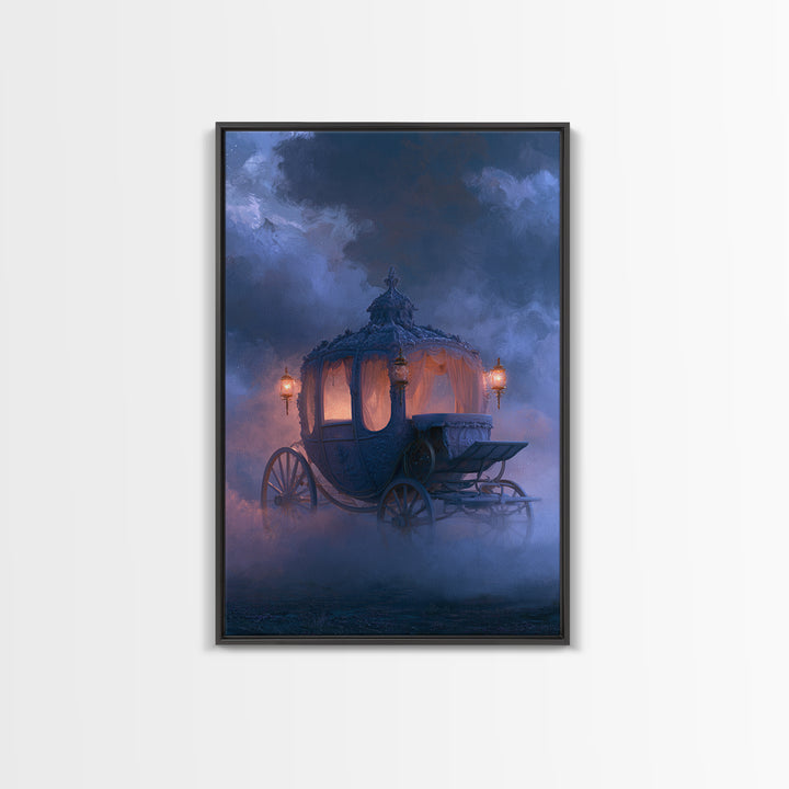 Pumpkin Carriage under Midnight Sky Framed Canvas Print, Fairy Tale Art, Modern Decor, Living Room Decor, Fine Art, Storybook, FTA-2x3-24