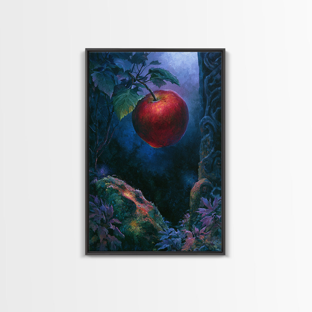 Enchanted Apple with Deep Red Shine Framed Canvas Print, Fairy Tale Art, Dark Art, Living Room Decor, Fine Art, Storybook, FTA-2x3-28