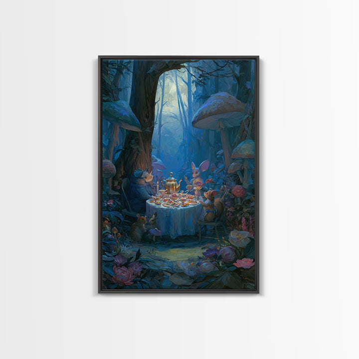 Woodland Tea Party Framed Canvas Print, Fairy Tale Art, Room Decor, Living Room Decor, Fine Art, Storybook, Original Art, FTA-2x3-3
