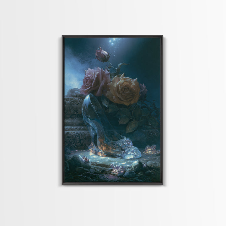 Glass Slipper Still Life Framed Canvas Print, Fairy Tale Art, Printable Wall Art, Living Room Decor, Fine Art, Storybook, FTA-2x3-38