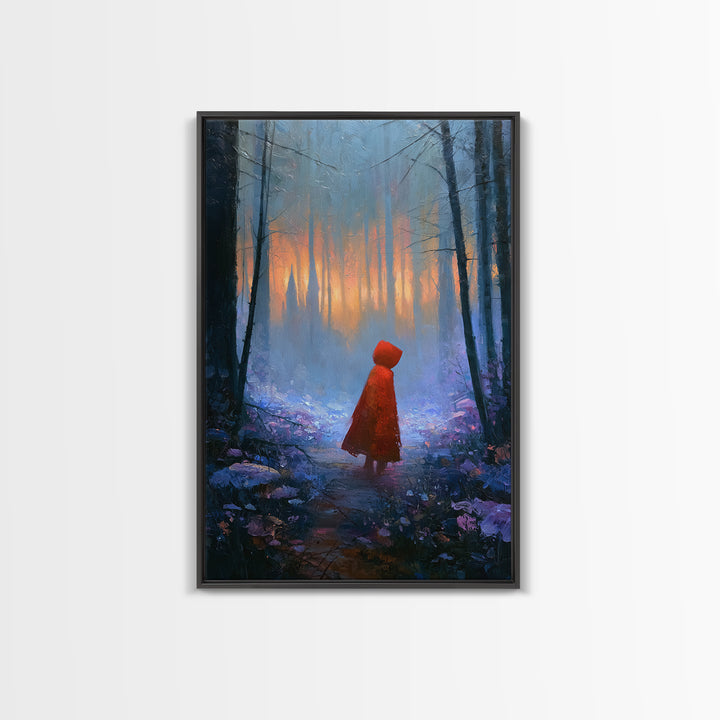 Red Cloak Figure Walking Through Dark Woods Canvas Print, Fairy Tale Art, Contemporary Art, Living Room Decor, Storybook, FTA-2x3-40