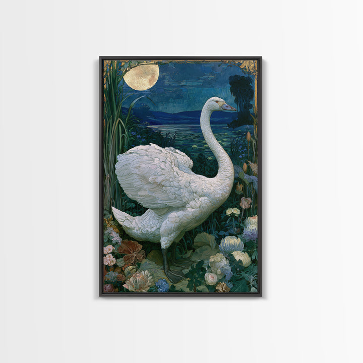 White Swan Transformation Scene Framed Canvas Print, Fairy Tale Art, Abstract Art, Living Room Decor, Storybook, Kids Room Art, FTA-2x3-47