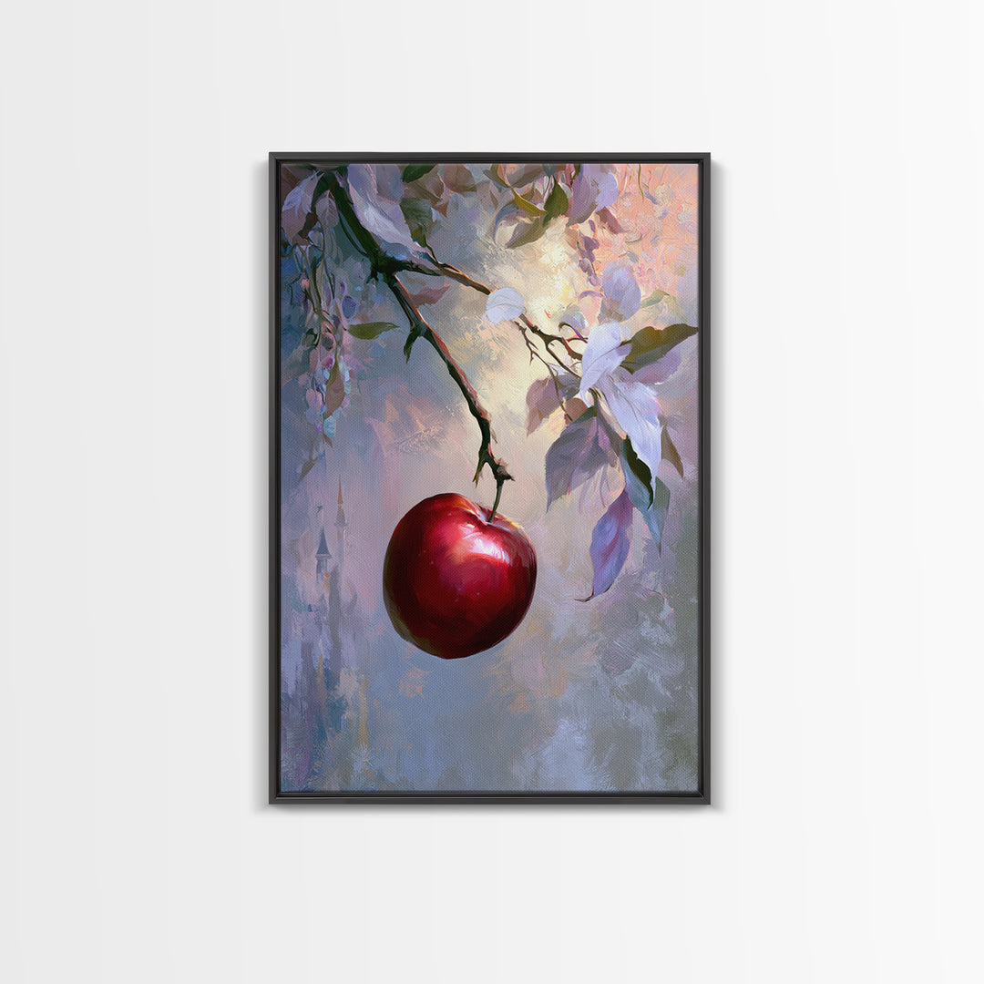 Enchanted Apple with Deep Red Shine Framed Canvas Print, Fairy Tale Art, Wall Decor, Living Room Decor, Fine Art, Storybook, FTA-2x3-52