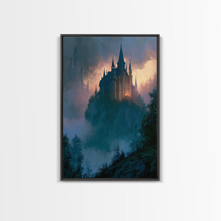 Storybook Castle on a Misty Hill Canvas Print, Fairy Tale Art, Canvas Wall Art, Living Room Decor, Fine Art, Storybook, FTA-2x3-58