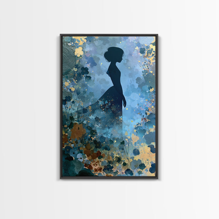 Princess Silhouette with Moonlit Garden Flowers Canvas Print, Fairy Tale Art, Art Nouveau, Living Room Decor, Storybook, FTA-2x3-60