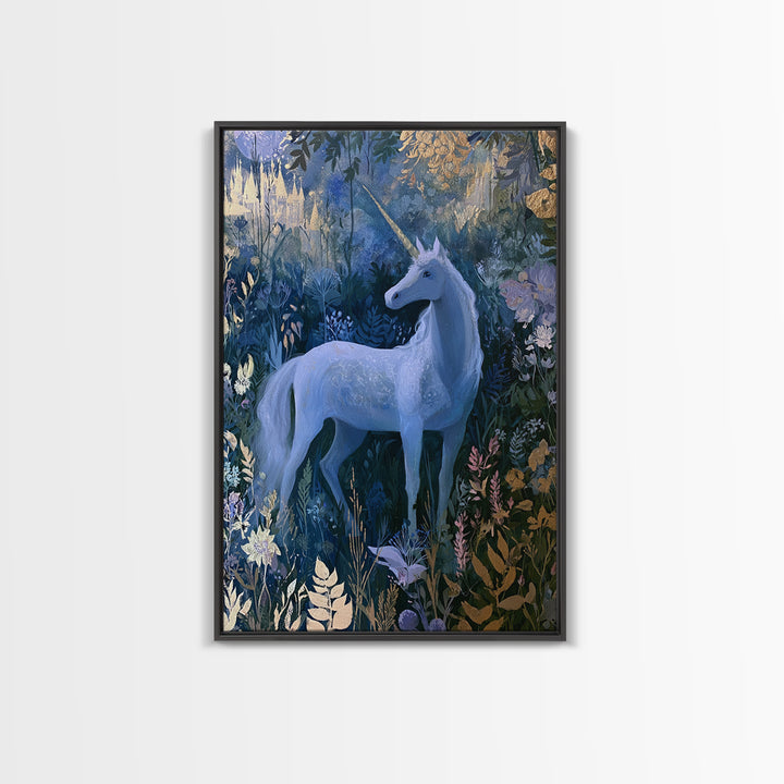 Unicorn in a Moonlit Meadow Canvas Print, Fairy Tale Art, Art Deco, Living Room Decor, Fine Art, Storybook, Whimsical Art, FTA-2x3-66