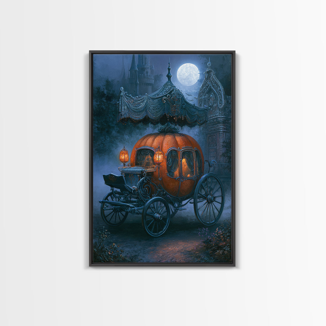 Pumpkin Carriage under Midnight Sky Canvas Print, Fairy Tale Art, Art Deco, Living Room Decor, Oil Painting, Storybook, FTA-2x3-72