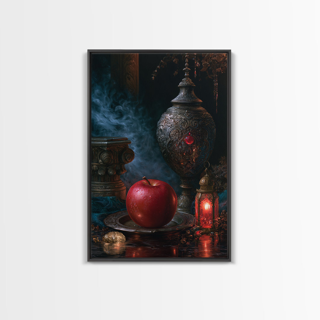 Enchanted Apple with Deep Red Shine Framed Canvas Print, Fairy Tale Art, Whimsical Wall Art, Living Room Decor, Storybook, FTA-2x3-76